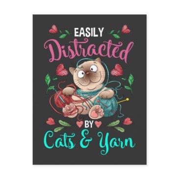 cats and yarn addicted funny crochet woman postinvitations
