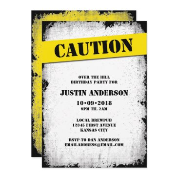 caution over the hill birthday invitation