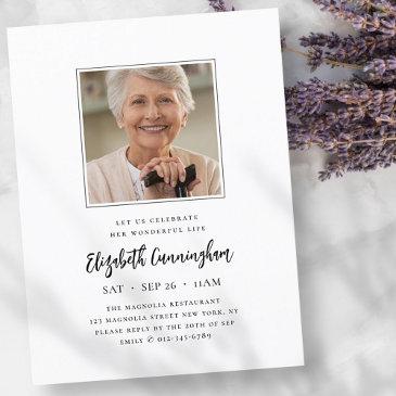 celebrate her wonderful life modern memorial photo invitation postinvitations