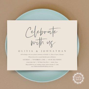 celebrate with us, casual wedding elopement party invitation