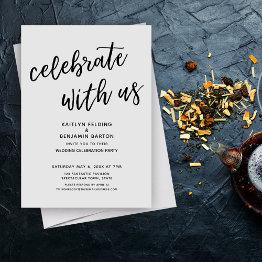 Small "celebrate With Us" Modern Gray Wedding Party Invitation Front View