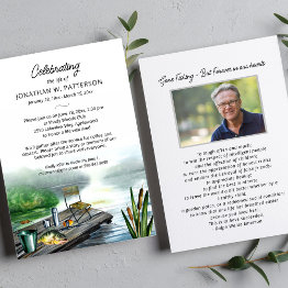 Small Celebration Of Life, Fishing Fisherman Funeral Invitation Front View
