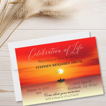 celebration of life fishing lake sunset sunrise invitation