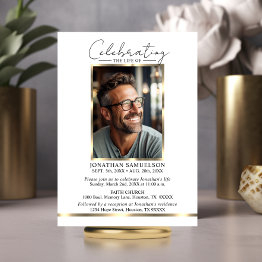 Small Celebration Of Life Gold Thank You + Poem Invitation Front View