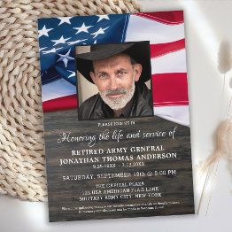 Small Celebration Of Life Military Veteran American Flag Invitation Front View