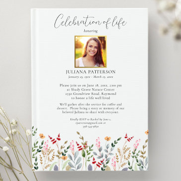 celebration of life wildflower funeral photos invitation