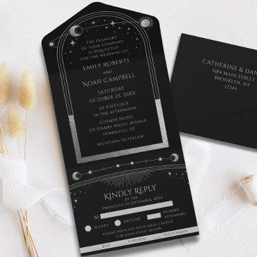 celestial black silver sun moon astronomy wedding all in one invitation
