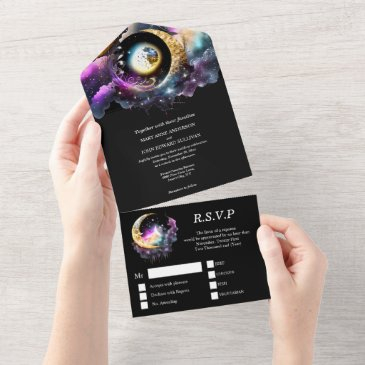 celestial moon galaxy night crescent stars fantasy all in one invitation