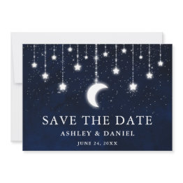Small Celestial Moon Stars String Lights Save The Date Front View