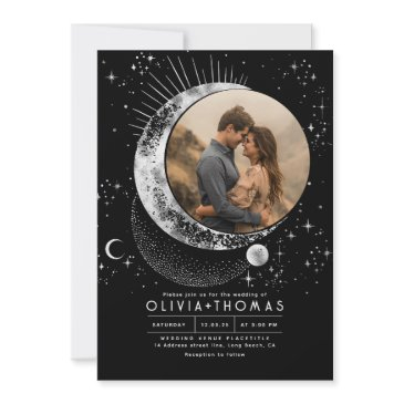 celestial mystical moon starry night wedding photo invitation