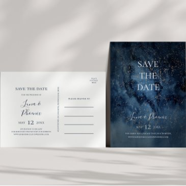 celestial night sky | gold save the date postinvitations