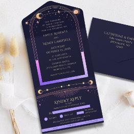 Small Celestial Rainbow Sun Star Moon Astronomy Space All In One Invitation Front View