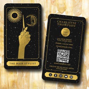 celestial tarot logo hairdresser black gold business invitations