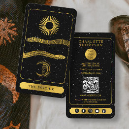 Small Celestial Tarot Reader Gold Snakes Psychic Business Invitations Front View
