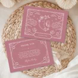 Small Celestial Tarot Rose Baby Shower Thank You Invitations Front View