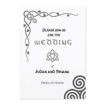 celtic symbols and foliage on white modern invitation