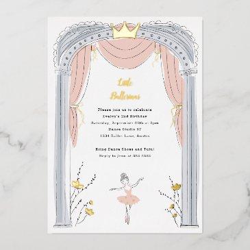 center stage ballet kids birthday party gold foil invitation