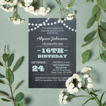 chalk lights aqua 16th birthday invitation