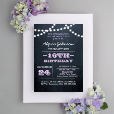 chalk lights lavender 16th birthday sm invitation