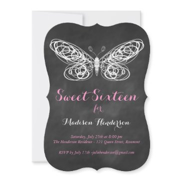 chalkboard butterfly sweet sixteen invitation