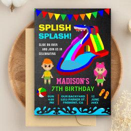Small Chalkboard Water Slide Kids Birthday Party Invite Front View