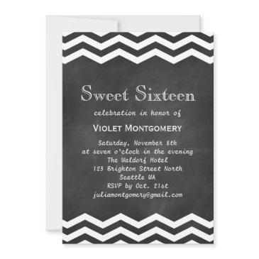 chalkboard & white chevrons sweet 16 invitation