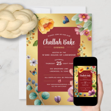 challah bake event elegant floral invitation