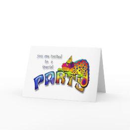 Small Chameleon Party Invitation Front View