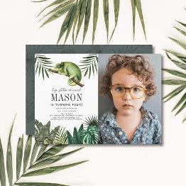 Small Chameleon Reptile Boy White Birthday Photo Invitation Front View