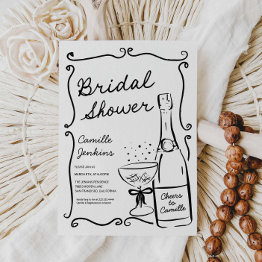 Small Champagne Bridal Shower Hand Drawn Invitation Front View