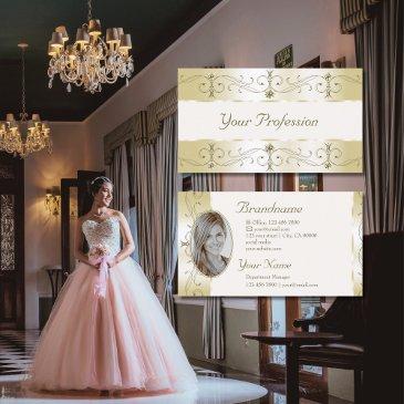 champagne gold and cream ornate borders with photo business invitations