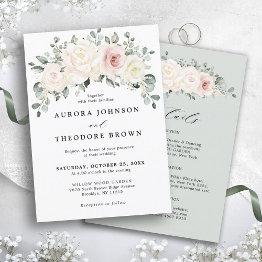 Small Champagne Ivory Blush Pink Floral Greenery Wedding Invitation Front View