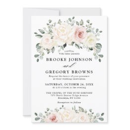 Small Champagne Ivory Blush Pink Floral Greenery Wedding Invitation Front View