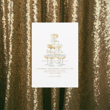 champagne tower gold text wedding ii invitation