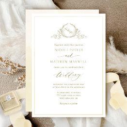 Small Champagne Watercolor Elegant Monogram Wedding Invi Invitation Front View