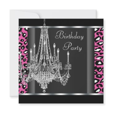 chandelier hot pink leopard birthday party invitation
