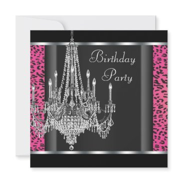 chandelier hot pink leopard birthday party invitation