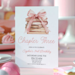 Small Chapter Three Bow Storybook 3rd Birthday Party Invitation Front View