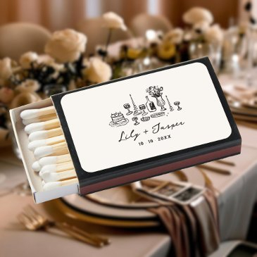 charcoal hand drawn wedding matchboxes