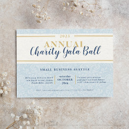 Small Charity Gala Ball Elegant Event Navy Blue Gold Invitation Front View