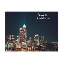 Small Charlotte North Carolina City Skyline Night Postinvitations Front View
