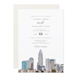 Small Charlotte North Carolina City Skyline Wedding Invitation Front View