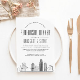 Small Charlotte Rehearsal Dinner | City Skyline Invitation Front View