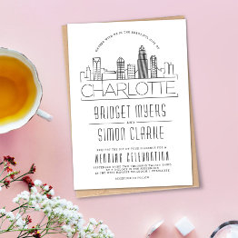 Small Charlotte Wedding | Stylized Skyline Invitation Front View