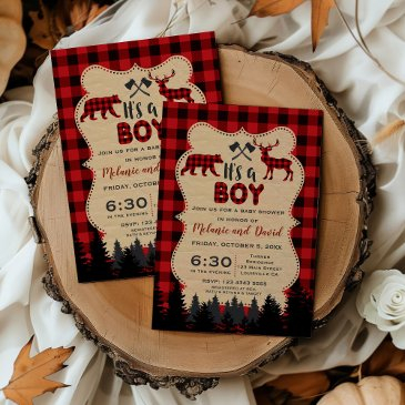 charm lumberjack little hunter baby shower invitation