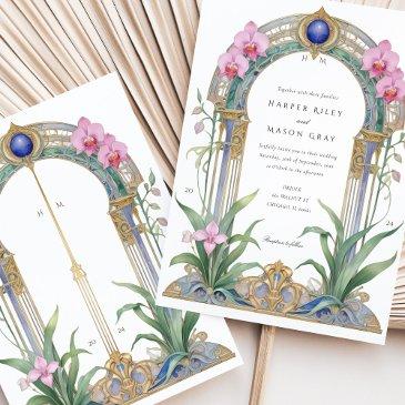 charming art nouveau orchids floral wedding invitation