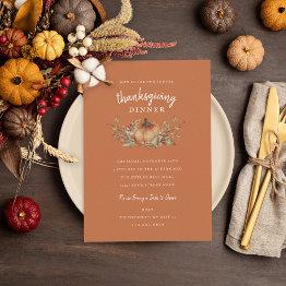 Small Charming Autumn Pumpkin Thanksgiving Dinner Invita Invitation Front View