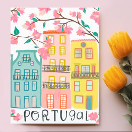 Small Charming Portugal Houses Handmade Artwork Custom Postinvitations Front View