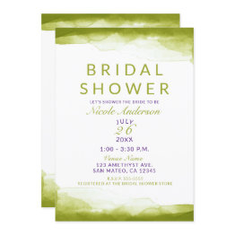 Small Chartreuse Green Watercolor Chic Bridal Shower Invitation Front View