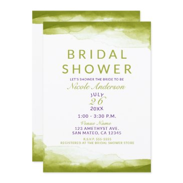chartreuse green watercolor chic bridal shower invitation